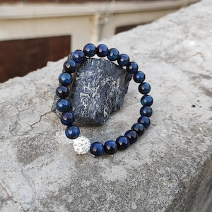 Natural Blue Tiger&#39;s Eye Bracelet | Round 8mm and 10mm Stretchable Beaded Bracelet | Healing Crystal Bracelet | Chakra Bracelet