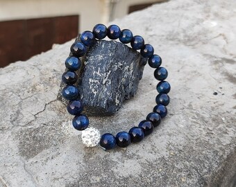 Natural Blue Tiger's Eye Bracelet | Round 8mm and 10mm Stretchable Beaded Bracelet | Healing Crystal Bracelet | Chakra Bracelet