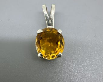 Natural Citrine Semi-precious Stone Pendant in 925 Sterling Silver, November Birthstone, Handmade Silver Oval Pendant For Men and Women