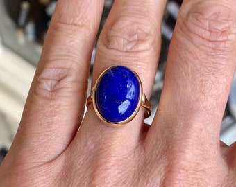 Anillo de lapislázuli, azul de corte ovalado natural de 5 a 10 quilates Lapislázuli / Anillo lajward en Panchdhatu con certificación de laboratorio, anillo de astrología