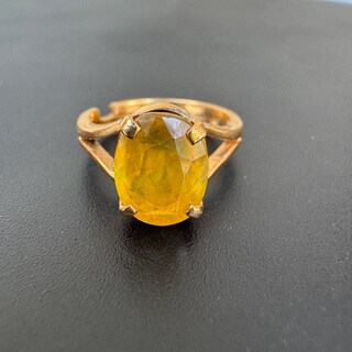 Anello Con Zaffiro Giallo Naturale Pukhraj 5 Ratti - Guru Graha Rashi Ratan In Panchdhatu