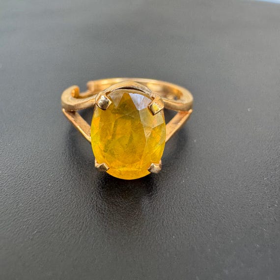 Anello Con Zaffiro Giallo Naturale Pukhraj 5 Ratti - Guru Graha Rashi Ratan In Panchdhatu