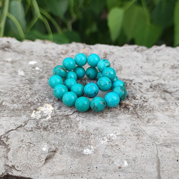 KALIFANO | Natural Turquoise 10mm Gemstone Elastic Bead Bracelet