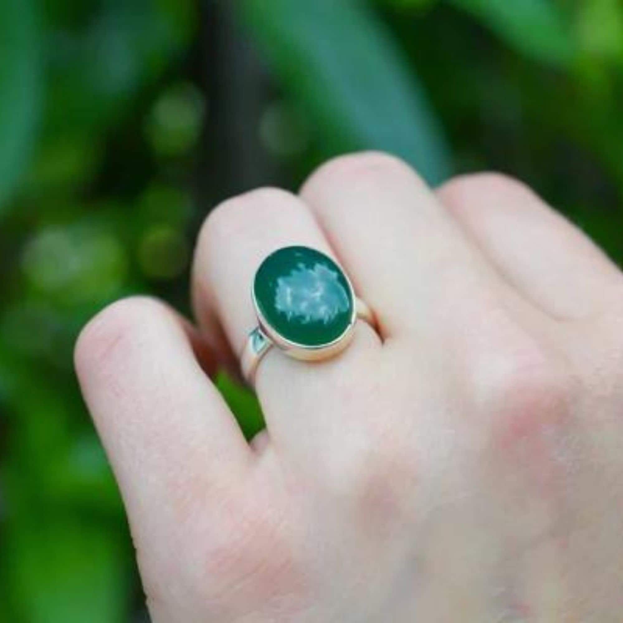 Green Onyx Ring- Natural and Certified Green Colored Oval Cut 7 or