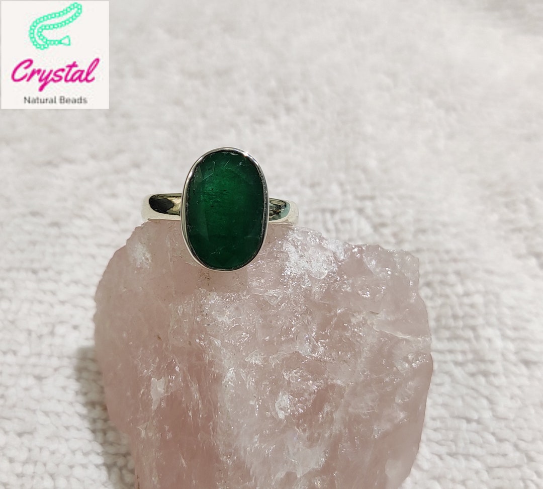 Genuine Zambian EMERALD (panna) Ring, Sterling Silver Emerald