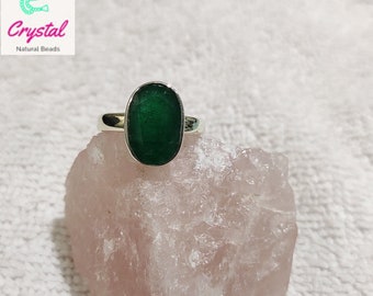 Genuine Zambian EMERALD (Panna) Ring,  Sterling Silver Emerald/Panna Ring For Men And Women