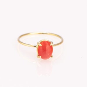 Coral Ring, 100% Natural and Lab Certified 2 to 8 Carat Oval Red Coral/ Moonga Ring in Panchdhatu, Dainty Ring, Thin Band Ring