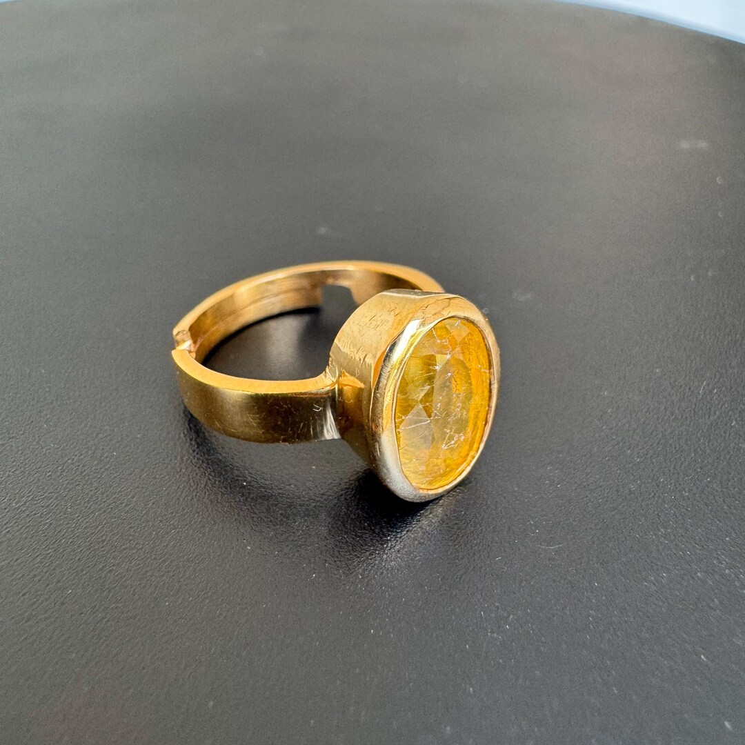 RRVGEM Anello panchdhatu placcato in oro con zaffiro giallo naturale certificato (Pukhraj) non riscaldato 10,25 Ratti 10,00 carati, anello panchdhatu per uomo/donna, Metallo, Zaffiro