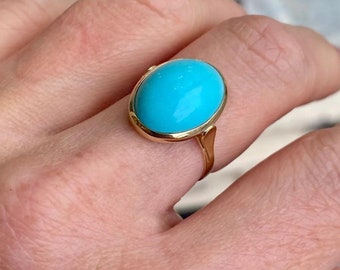 Turquoise Ring, Natural Oval Cut 10 Carat Blue Turquoise Ring in Panchdhatu, AAA Quality Oval Cabochon Turquoise Ring for Astrology