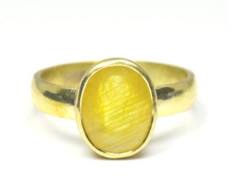 RRVGEM Anello panchdhatu placcato oro con zaffiro giallo naturale