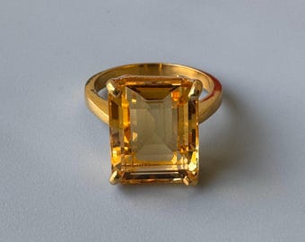 Anillo de citrino natural, certificado en laboratorio, de 5 a 10 quilates, con corte esmeralda, color amarillo, anillo de cóctel, piedra natal de noviembre.