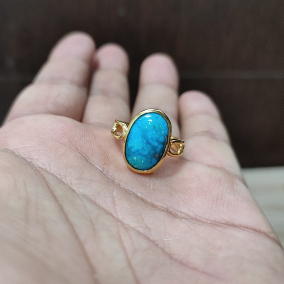 Blue Turquoise Ring Natural Firoza feroza Gemstone 6 Carat Oval