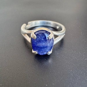 Natural Blue Sapphire Ring, Oval Cut 4 to 8 Carat Blue Sapphire/ Neelam Ring in 925 Sterling Silver For Astrology Purpose, Promise Ring