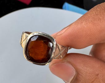 Anillo de granate hessonita natural y certificado para hombre / Anillo de piedra roja, anillo de plata, joyería de plata esterlina, granate rojo cojín, engaste de bisel