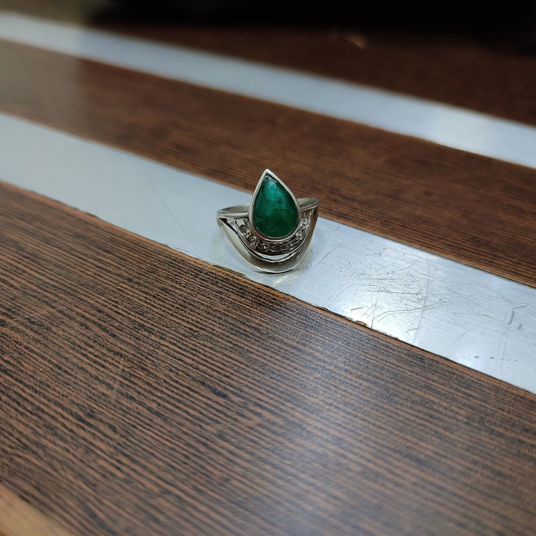 Emerald Panna Ring, Engagement Ring, Pear Emerald Ring, Astrology