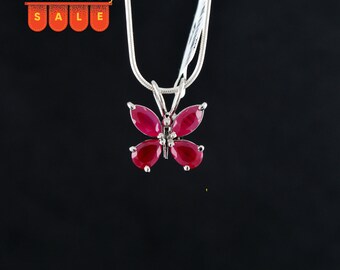 Butterfly Design Color Stone Pendant, Handmade Silver Pendant, Valentine's Day Gift, Gift For Her/ His