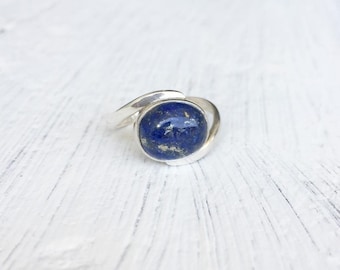 Lapis lazuli-ring, handgemaakte ring, sterlingzilveren ring, lapis-zilveren ring, 925 sterlingzilveren ring, boho-ring, ring voor vrouwen