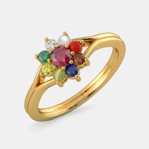 Nine Gemstone Ring, Natural And Certified Navratna Ring, 3mm Center & 2.5mm Side Stone Round Cut Original 9 Gemstone Ring in Panchdhatu