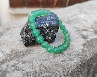 Pulseira de Aventurina Verde - 100% Genuína e Certificada em Laboratório Pulseira de Aventurina Verde com Contas Redondas de 8 mm e 10 mm elásticas