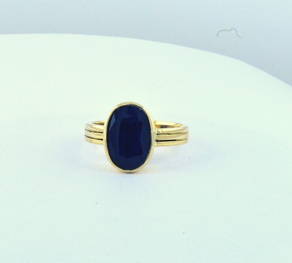 Natural Dark Blue Sapphire Panchdhatu Ring 18 Kt Matte Finishing