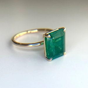 Emerald Ring, Natural and Certified Emerald Cut 2, 3 ,4 Carat Zambian Emerald/ Panna Ring in Alloy (Panchdhatu), May Birthstone Ring