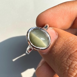 Natural Cat&#39;s Eye Gemstone Handmade Ring in 925 Sterling Silver Metal, Statement Ring, Genuine Quartz, Women Ring, Wedding Ring
