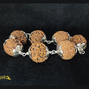 Rudraksha Armband, 100% Natürliches 20-30mm Nepal Fünf Gesicht/ Mukhi Rudraksha Armband aus 925 Sterling Silber, 5 Gesicht/ Mukhi Rudraksha Armband