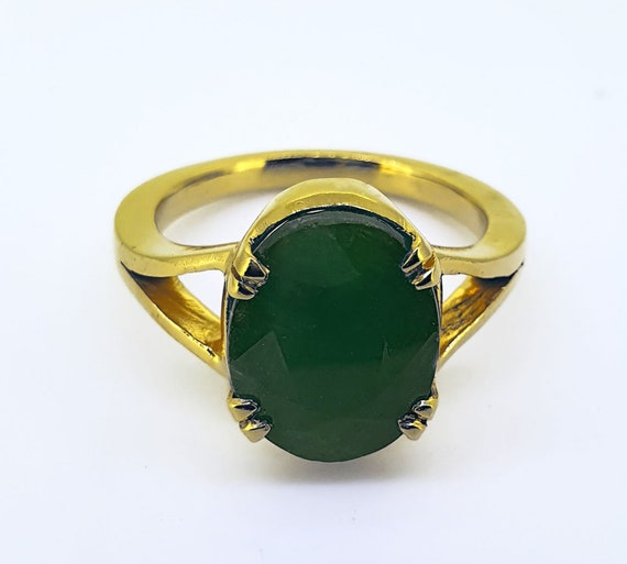 Natural Emerald ring 7.00 carat 7.25 Ratti Certified Emerald Panna Gemstone  Gold Plated Adjustable Ring Natural