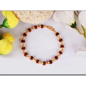Zertifiziertes Nepal Rudraksha Armband aus Sterling Silber mit vergoldetem Weihnachtsgeschenk