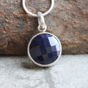 Natural and Certified Round Blue Sapphire Pendant, Round Sapphire Pendant in 925 Sterling Silver Metal for Astrological Benefits