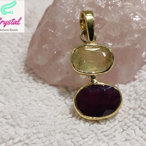 Real Natural Red Ruby and Yellow Sapphire Pendant Made In  Panchdhatu Pendant