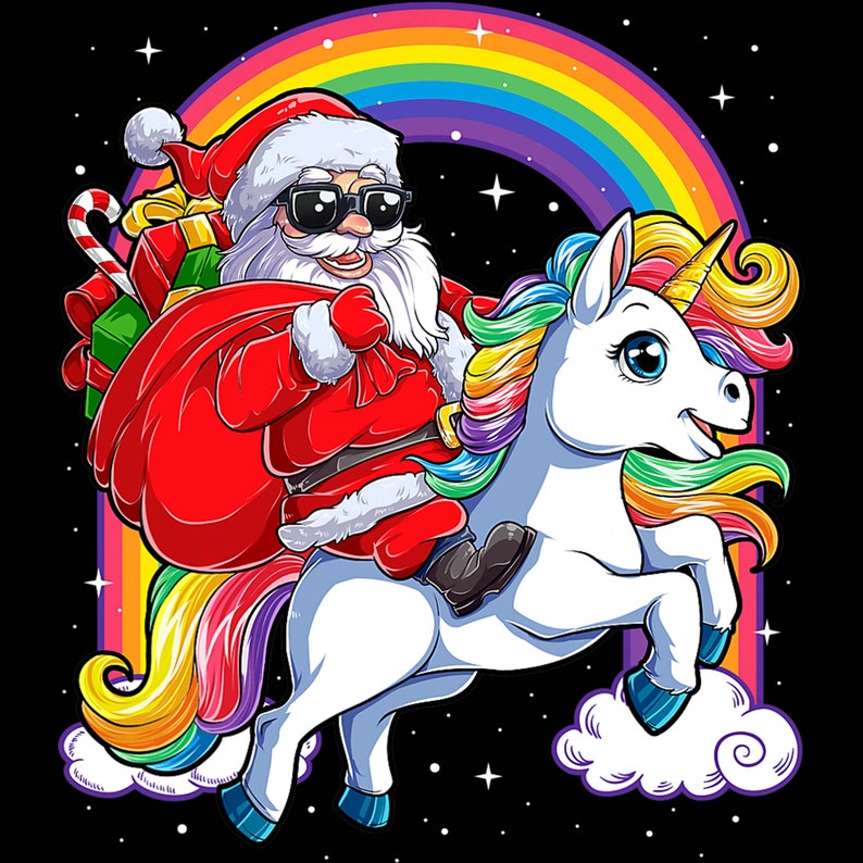 Christmas Santa Riding Unicorn Xmas Graphics Png Designs | Etsy