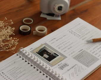 Guestbook Wedding Personalized Gold Finishing A4 with Questions, Wishes and Extra Pages Linen Cover Polaroid Instax Pictures