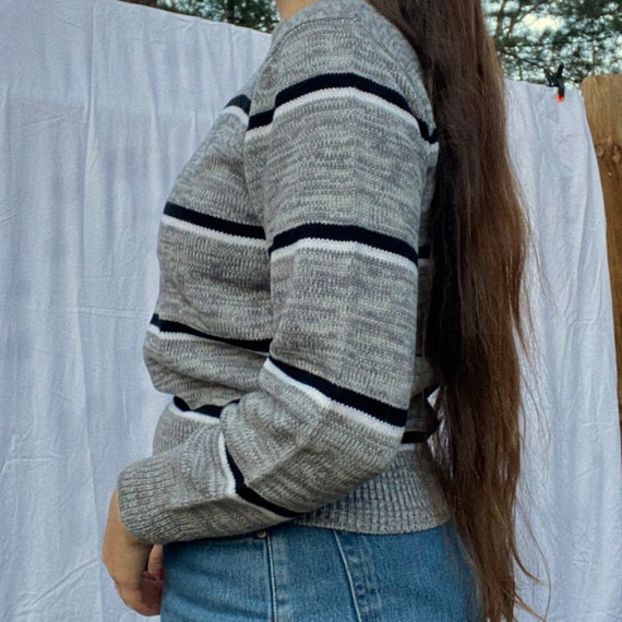 60s Vintage Sweater Striped Gray Black Knitwear A… - image 3