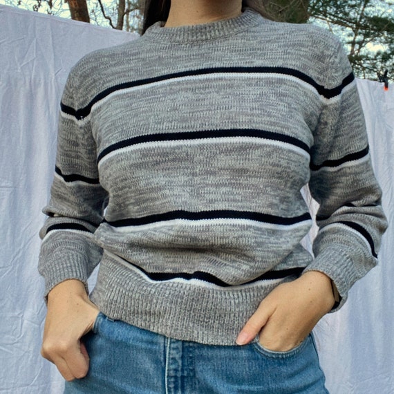 60s Vintage Sweater Striped Gray Black Knitwear A… - image 4