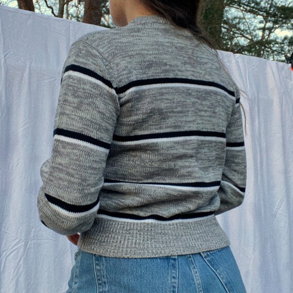 60s Vintage Sweater Striped Gray Black Knitwear A… - image 5