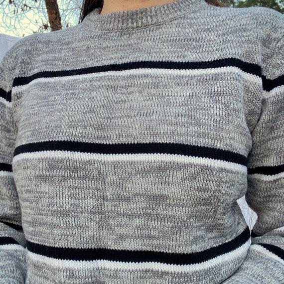 60s Vintage Sweater Striped Gray Black Knitwear A… - image 6