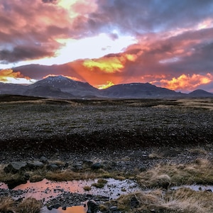 Snaefellsnes Peninsula north of Reykjavik, Iceland.  Sunset in December at 2:45PM