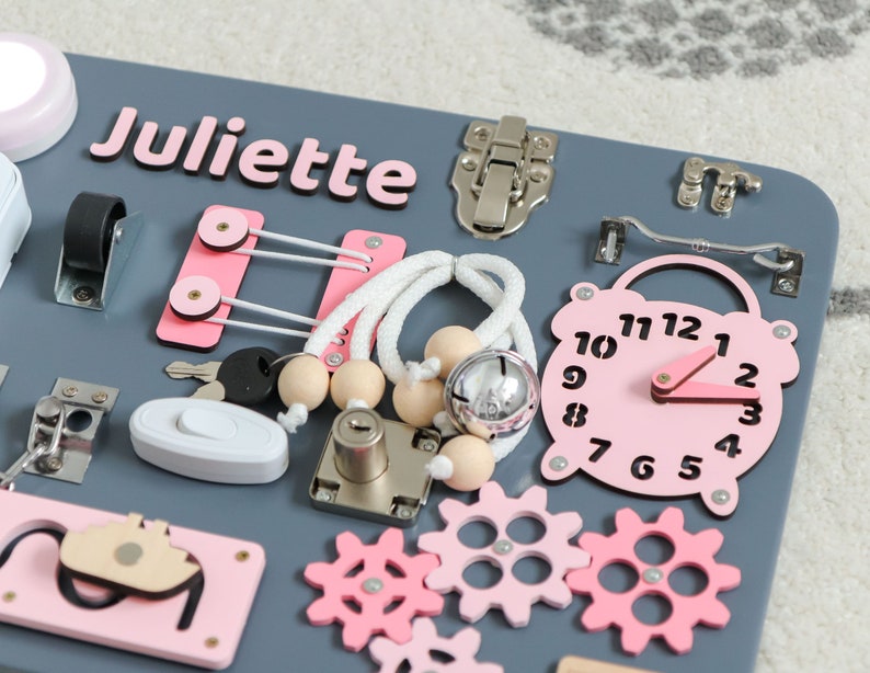 Personal Busy Board Latch Montessori Busy Board with lights Waldorf wooden toy Early development Toddler gift with locks Baby Sensory board
