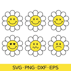 Flower Smiley Face File SVG, Flower Face SVG, Smiley Face Clip Art, Trendy Smiley Face Svg, Daisy svg, dxf, eps, Vector, DIGITAL
