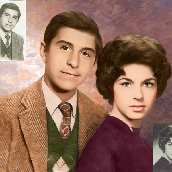 Family portrait from retro photo, Digital retro painting, Custom family retro portrait, Memorial portrait painting, Painting retro photo