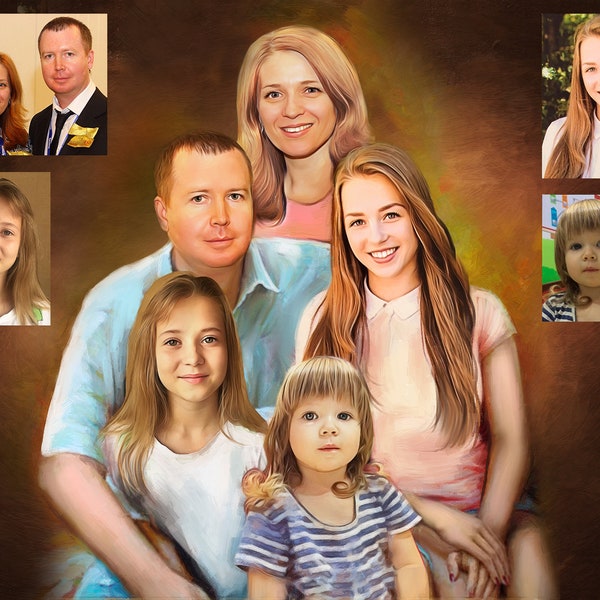 Family Portrait, Couple Portrait, Custom oil portrait from photo,People Portrait from Photo, Custom Hand-painted portrait, Children Portrait