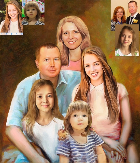 Personalized custom family portrait from separate photo Etsy