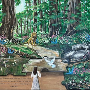 Follow In The Silence art print, Lion Art, Lion and girl, Inner Child Healing, Animal print, Christian art, Jesus art