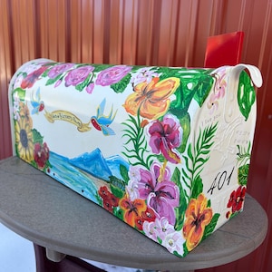 Hand painted mailbox, Medium mailbox, Wildflowers, Birds, Floral, Tropical, Artistic, Unique designs, Sample, Custom Designs