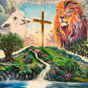 The Vision Collection art print, Redemption Valley, Lion and Lamb, Lion of Judah, Christian art, Jesus art