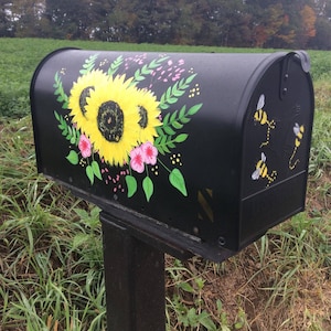 Sunflower Bouquet Hand Painted Mailbox, Medium mailbox, Wildflowers, Artistic, Custom mailbox, Floral design, Sample, Custom Designs