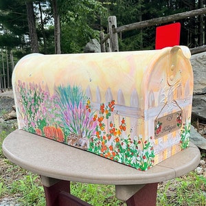 Hand painted mailbox, Medium mailbox, Wildflowers, Wildlife, Floral, Artistic, Unique designs, White picket fence, Sample, Custom Designs
