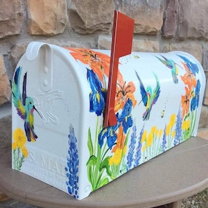 Hand painted mailbox, Medium Mailbox,  Wildflowers, Hummingbirds, Floral, Artistic, Unique designs, Sample, Custom Designs
