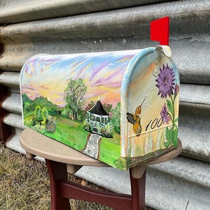 Hand painted large mailbox, Large mailbox, Wildflowers, Hummingbirds, Landscape, Artistic, Unique designs,, Sample, Custom Designs